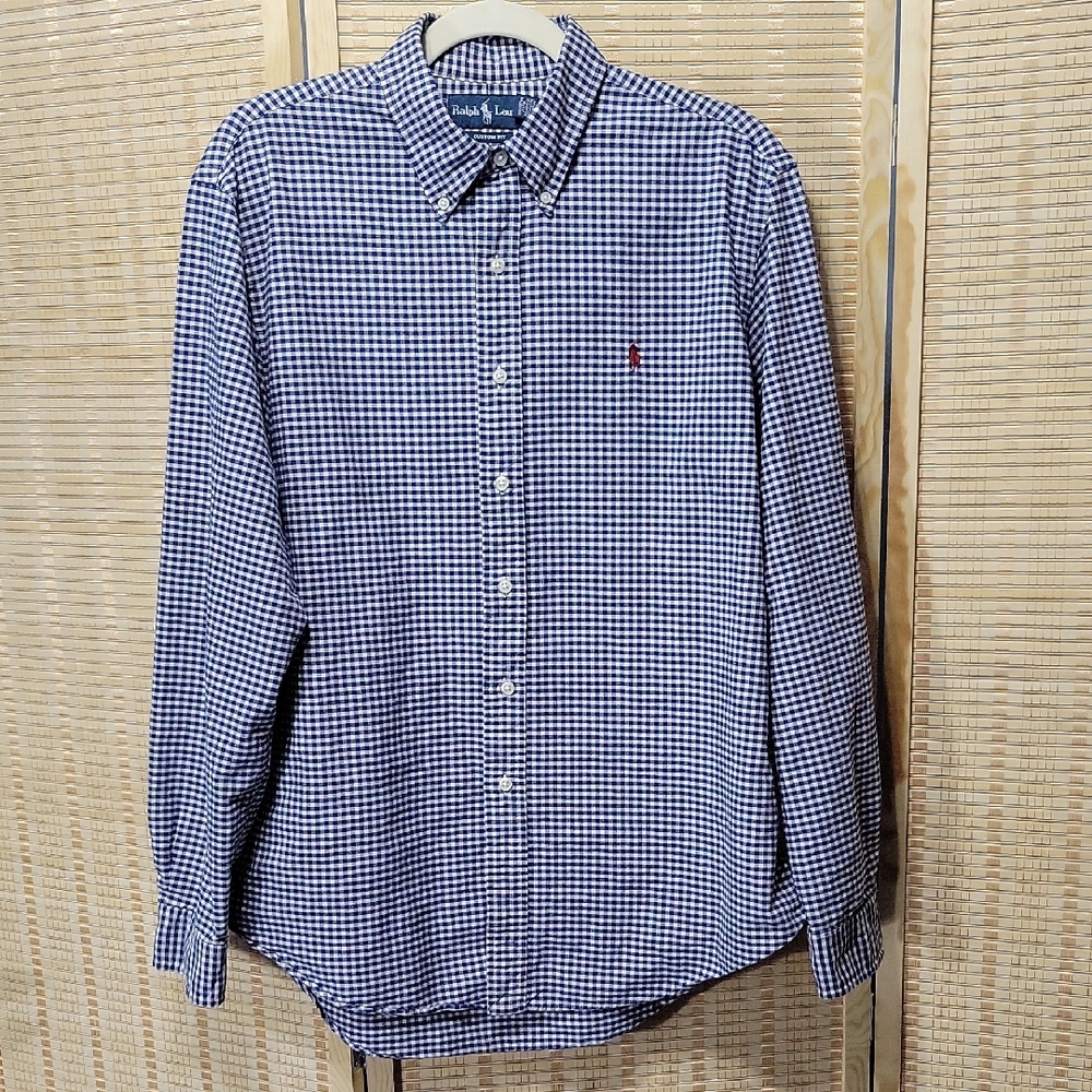 EUC Men's Polo Ralph Lauren Long Sleeved Dress Shirt - Blue/White - Size Large